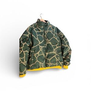 Icecream Green and Gold Patterned Puffer Jacket